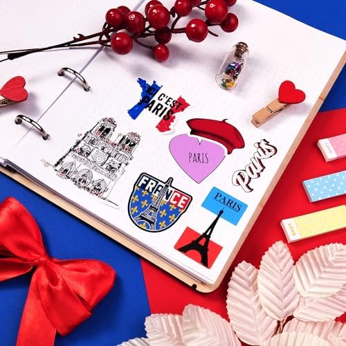 100Pcs Paris Sticker, French Stickers, Eiffel Tower Laptop Decals, Scrapbook & Water Bottles, Paris Party Supplies, Gifts for Women & Men