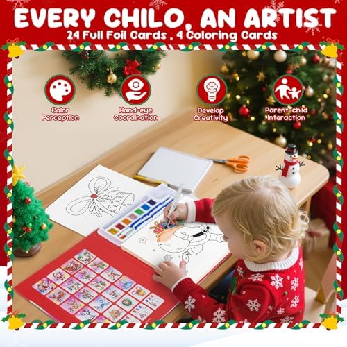 CHICAUP Christmas Paint with Water Coloring Books for Kids, Xmas Season Watercolor Painting Kit Painting Activity for Kids Ages 3-5 4-8, Mess Free Arts Crafts Drawing Gift Toy for Boy Girl