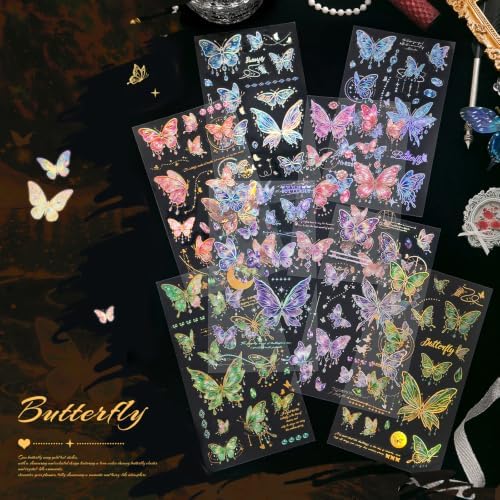 4 Sets 200 Pcs Stickers for Scrapbooking,3D Butterfly Self-Adhesive Scrapbook Stickers Supplies Journal,Vintage Aesthetic Sticker Art Diary Card Craft Gifts Planner Notebook