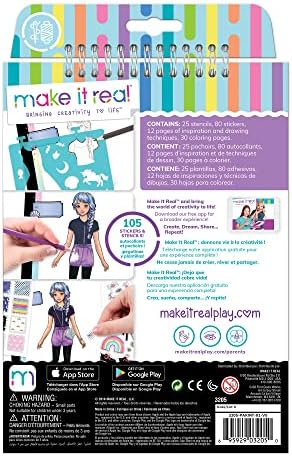 Make It Real Fashion Design Sketchbook for Girls - Pastel Pop Kit with 105 Stickers, Stencils, Design Guide - Pastel & Rainbow-Themed Fashion, Creative Gift Kids Ages 6+, Develops Real-World Skills