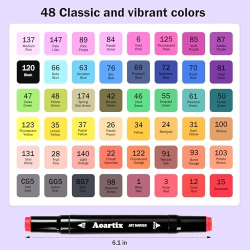 Alcohol Markers, 48 Colors Dual Tip Fine & Chisel Permanent Drawing Markers | Alcohol Based Coloring Pens for Illustration Drawing Sketch Books Supplies, with Case for Kids Artists & Beginners, Non-Toxic