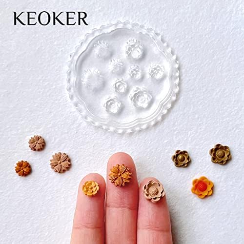 KEOKER Polymer Clay Molds - 4 Pcs Flower & Leaf Molds for Jewelry Making, Daisy Miniature Clay Molds for Earrings Decoration (Mini Flower & Leaf)