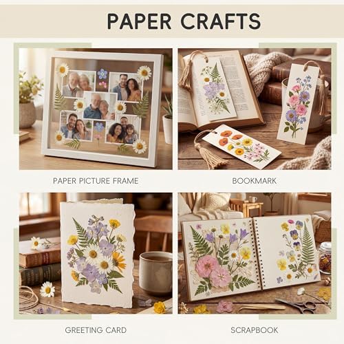LUXEEASE 4 Color 110P Long Stem Dried Pressed Flowers | Long stems for line work, cut to any length, mixed tones, for resin scrapbook jewelry candle decor, tweezers included