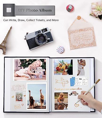 Artfeel Photo Album Self Adhesive Scrapbook Album for 3x5 4x6 5x7 8x10 Pictures,120 Pages Linen Cover with Display Window DIY Photo Book,Ideal Gifts for Family Travel Wedding Baby