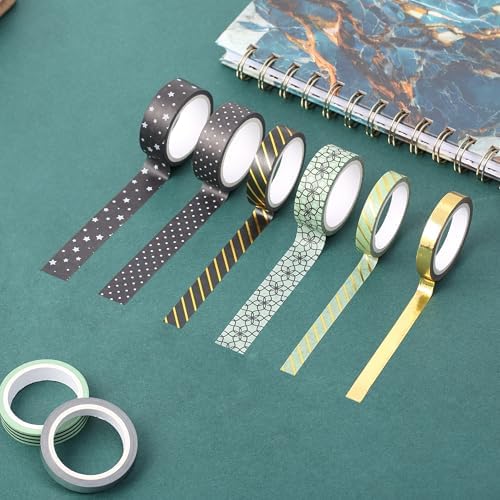 Mr. Pen- Washi Tape Set, 8 Rolls, Assorted Sizes, 5 Yards/Roll | Gold Foil Decorative Tape for Scrapbook, Arts, Crafts, Journals and Planners, Midnight Garden