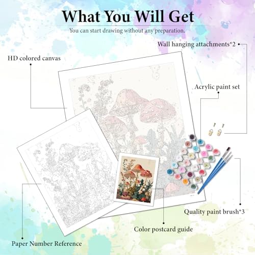 Dawnsphere Mushroom Paint by Numbers Kit for Adults Without Frame 16x20 in