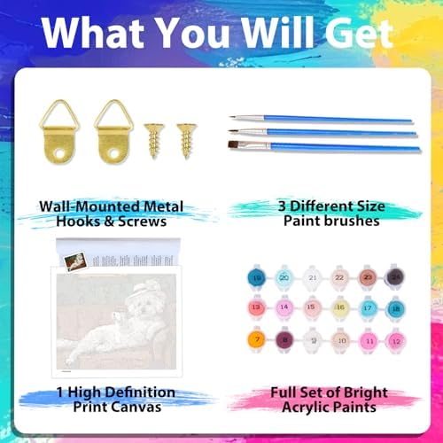 xcemhil Dog Paint by Numbers Kit for Adults Beginner, Lady Puppy Acrylic Paint by Number Kits Suitable for Home Wall Art Decor Gifts 16x20 Inch