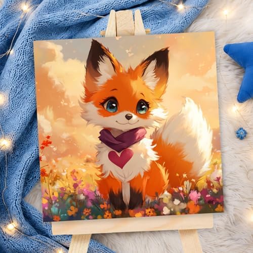 AUKELHJ Paint by Numbers Kit for Kids with Frame, Fox, 8X8 inch