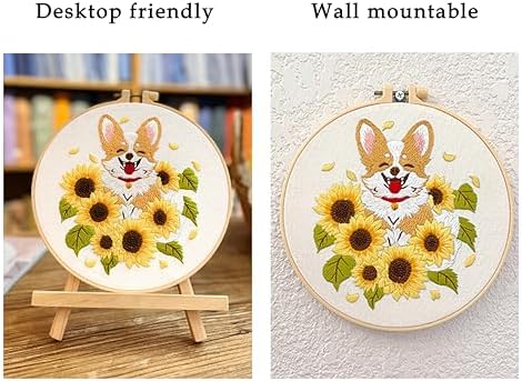 Sunflower Dog Embroidery Kit for Beginners Handmade Gift