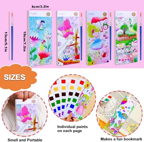 JUNQIU 4Pack Paint with Water Books for Kids Ages 4-8, Mess Free Coloring for Toddlers, Watercolor Coloring Books, Easter Basket Stuffers For Girls Boys, Stocking Stuffers For Kids