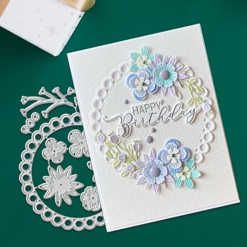Scrapbooking Die-Cuts for Card Making, Christmas Metal Cutting Dies, Paper Craft Punch Template, Background Embossing Stencils, DIY Album Décor (Circular Frame and Flower Branches-12.3x10cm)