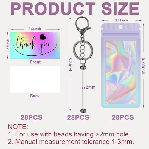 42/84/126 Pcs Beadable Keychain Bars Bulk Blank DIY Beaded Keychain Making Supplies with Bag Thank You Card