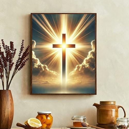 ckdiluy Cross Diamond Art Kits for Adults Beginners, 5D DIY Religious Cross Diamond Painting Kits, Full Round Drill Diamonds Dots Gem Art Crystal, Home Wall Decor 12X16 Inch