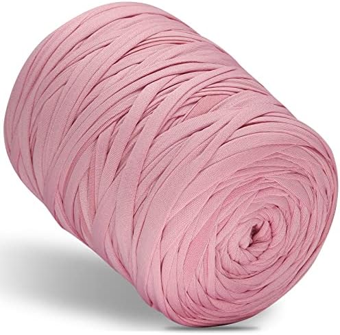 400g T-Shirt Elastic Fabric Crochet Cloth Yarn for DIY Knitting, 130 Yards Spaghetti Thick Knitting Yarn for Hand DIY Bag Basket Cushion Crocheting Projects Home Decor (Shrimp Pink)