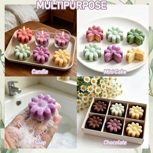 3 Pack Flower Silicone Molds, Daisy Flower Chocolate Candy Molds for Soap Making 8 Cavities Daisy Ice Cube Molds for Baking Candle Cookie Jello Wax Melts Cake Decorating