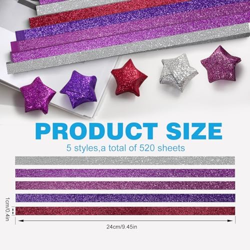 FoDau770 Glitter Star Paper Strips - 520 Sheet, Purple Series