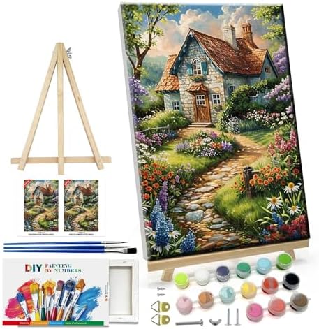 ATDMS House Flowers Paint by Numbers Kits for Adult with Frame, 8x12 Inch