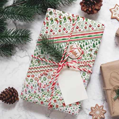 Whaline 12 Rolls Christmas Washi Tape Watercolor Xmas Tree Poinsettia Flower Holly Berry Decorative Masking Tape for Scrapbook Journal DIY Art Craft Gift Wrapping