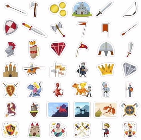 100Pcs Medieval Stickers for Water Bottle and Laptop - Medieval Party Supplies & Decorations, Waterproof Vinyl Decals, Knights and Dragons Stickers, Gifts for Women & Men