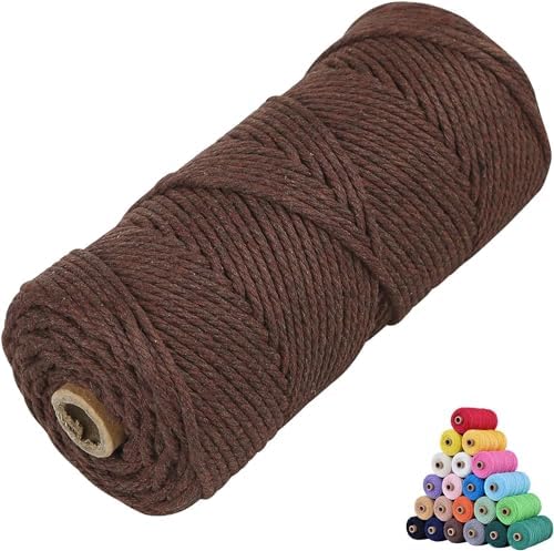 Macrame Cotton Cord 2mm x 219Yards, Light Green Natural Macrame Rope, Perfect Macrame Supplies Cotton Cord for Macrame Plant Hangers DIY Crafts (Dark Coffee, 2mm*219Yards)