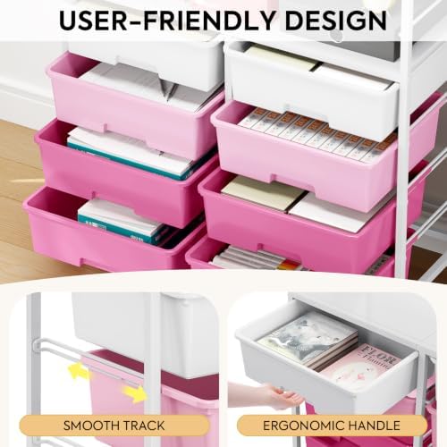 APEXCHASER Rolling Storage Cart with 8 Large Drawers, Wooden Tabletop