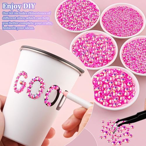 Resin Rhinestones for Crafting with 3Pcs 10ml B7000 Jewelry Glue, 1 Box Hot Pink AB Flatback Gems Crystals Diamond for Bedazzling Crafts DIY Nail Art Makeup, Gems for Clothing Tumblers Shoes