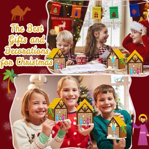 Tenceur 24 Sets Christmas Nativity Crafts Color Your Own Xmas Nativity 3D House Gift Make Your Own Jesus Birth Scene for Holy Night Christian Party Favor Religious Decor Sunday School Project