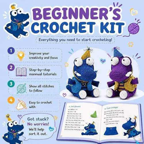 Crochet Kit for Beginners, DIY Crochet Amigurumi Craft Kit (Purple+Blue)