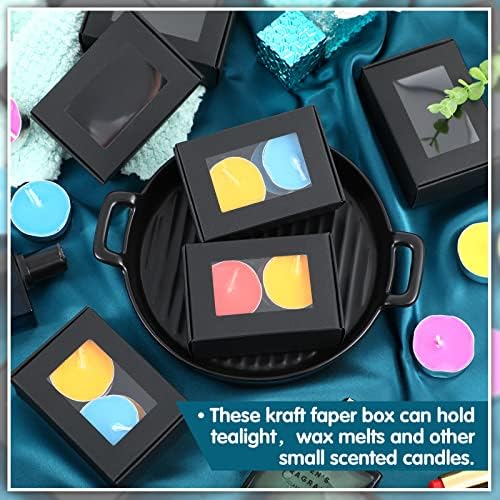Zonon 200 Pcs Soap Boxes for Homemade Packaging, Mini Kraft Boxes with Window for Bakery Candy Soap Making Gift Packaging, 3.7x2.6x1.4 Inch (Black)