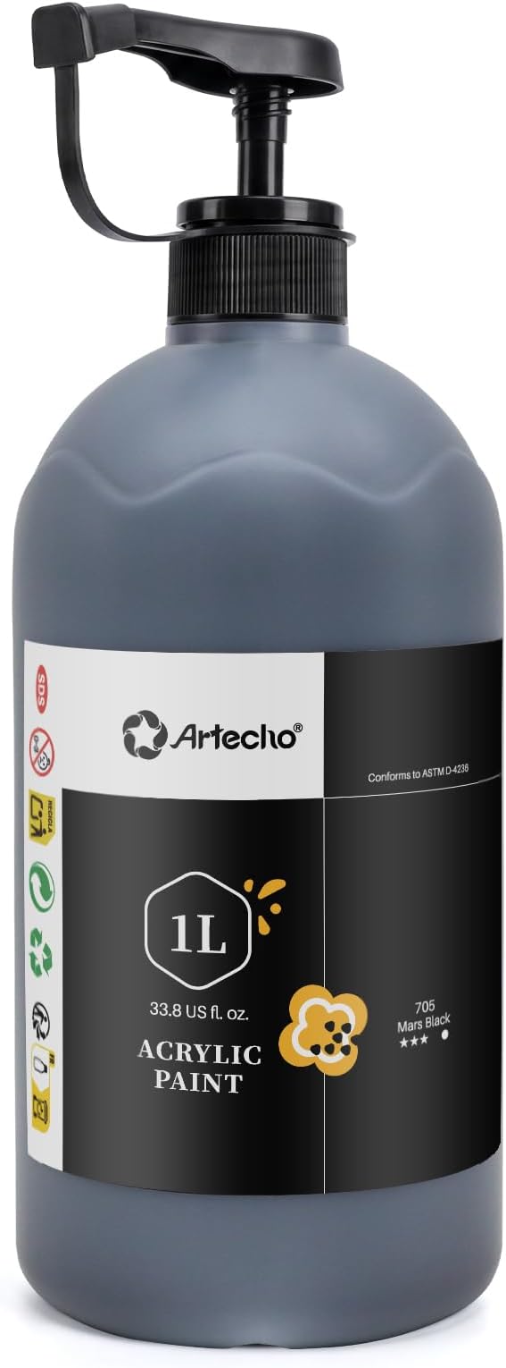Artecho Mars Black Acrylic Paint 1000ml / 33.8 fl oz Pump Dispenser