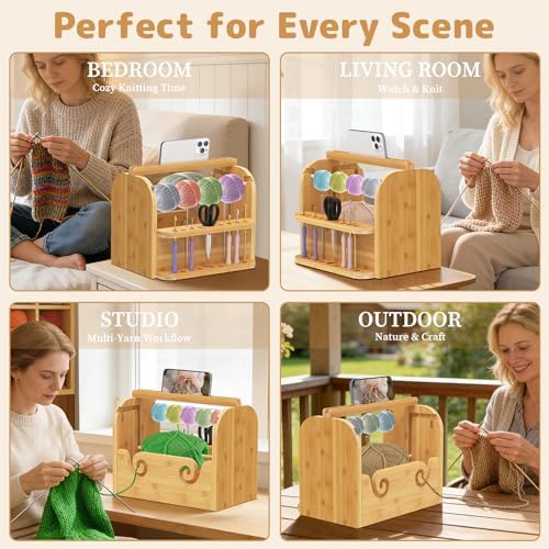 sandpaint Upgraded Yarn Holder for Crocheting, Bamboo Crochet Yarn Holder
