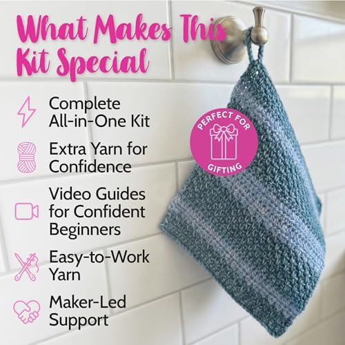 KnitPal Dishcloth Crochet Kit for Beginners (Jean Blue + Sky Blue)