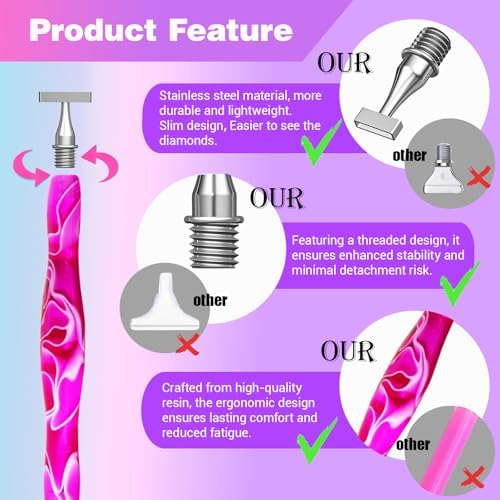 Huanlys Diamond Painting Pens, Diamond Art Pen Tools Accessories Kit with Thin Screw Steel Metal Tip Nibs, Roller for Art Crafts & Nail Art, Comfort Grip and Faster Drilling