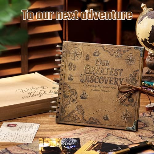 Adventure Book 8x8 Scrapbook Photo Album, Travel Diary with Metal Corner Protectors, 250 gsm Acid-Free Kraft Paper DIY Memory Book for Wedding Guestbook Anniversary, Baby & Family Gifts