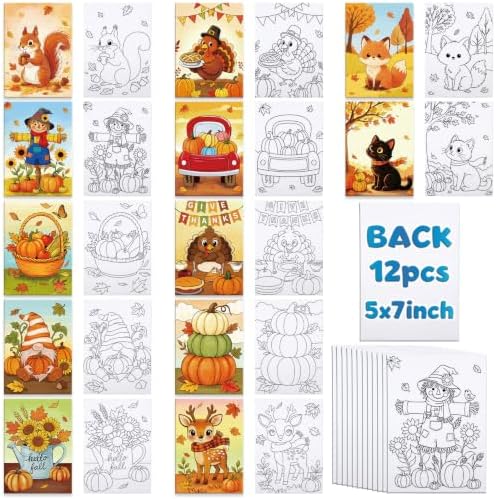 Louise Maelys 12 Pack 5x7 Inch Fall Pre Drawn Canvas to Paint for Kids Art