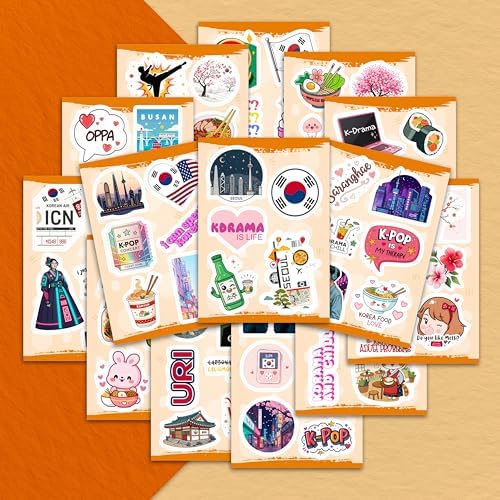 100Pcs South Korea Stickers for Luggage, Water Bottle - South Korean Gifts - Korean Party Supplies & Decorations - Korea Decals Waterproof - Gift for Women & Men
