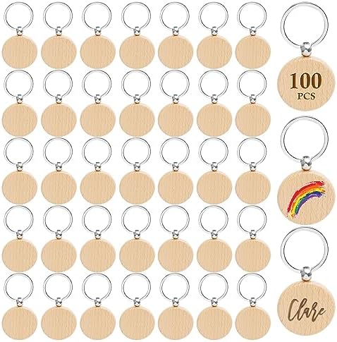 Blank Wooden Keychain Set 100 Pcs 1.5 Inch Round Key Tag