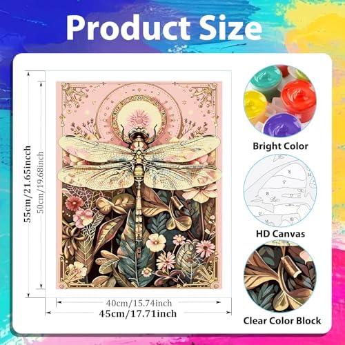 xcemhil Dragonfly Paint by Numbers Kit for Adults Beginner, Dragonfly Acrylic Paint by Number Kits Suitable for Home Wall Art Decor Gifts 16x20 Inch