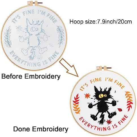Louise Maelys Everything is Fine Embroidery Kit for Beginners Cat DIY