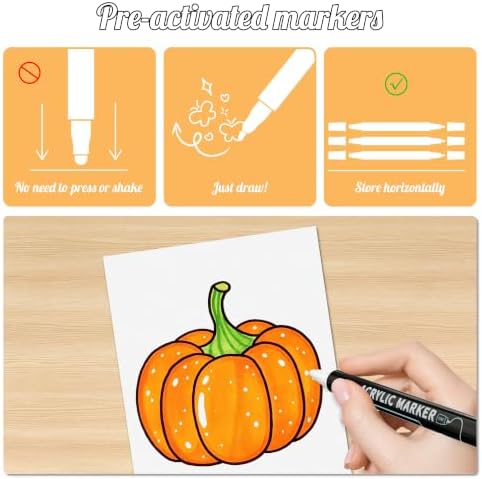 nauets 6 White Dual Tip Acrylic Paint Markers Pens - Dot & Fine