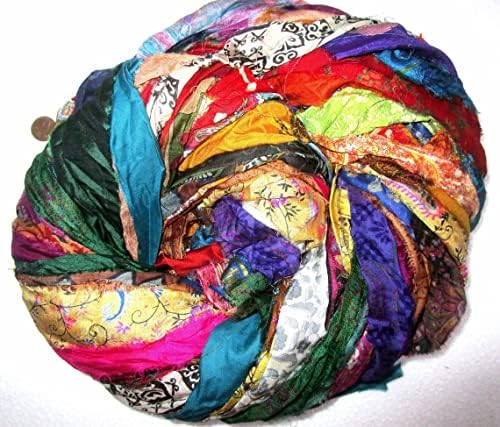 Vintage Fabrics Crafts 104 Strips 50 Yards Total, 17–19 Inch Unstitched Pure Silk Fabric Tassel Skeins Silk Sari Ribbon Yarn Tassels SKEINS Mixed Shades Journal Scrapbook Craft Project India lot