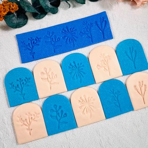 Xaekicr Polymer Clay Molds – 5PCS Botanical Texture Stamps with Flower & Leaf Patterns, Clay Cutters and Tools for Polymer Clay Jewelry and DIY Earring Crafts