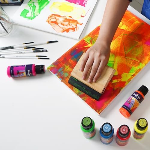 BLUEBIRD Studio Acrylic Paints, Neon Colors, 6-Pack 3.4 Fl Oz each, Basic Acrylic Paint For DIY Crafts & Beginner Artists