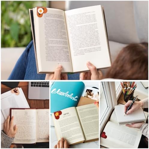 VYRANA 4Pcs Leather Heart Bookmarks - Cute Corner Book Marks Sets for Reading, Vintage Read Lover Gifts for Women Men Teens Kids Reader, Stylish Book Markers for Reading, Ideal Gifts for Planner