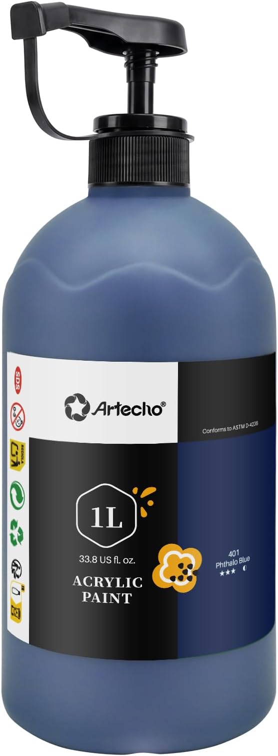 Artecho Phthalo Blue Acrylic Paint 1000ml / 33.8 fl oz Pump Dispenser