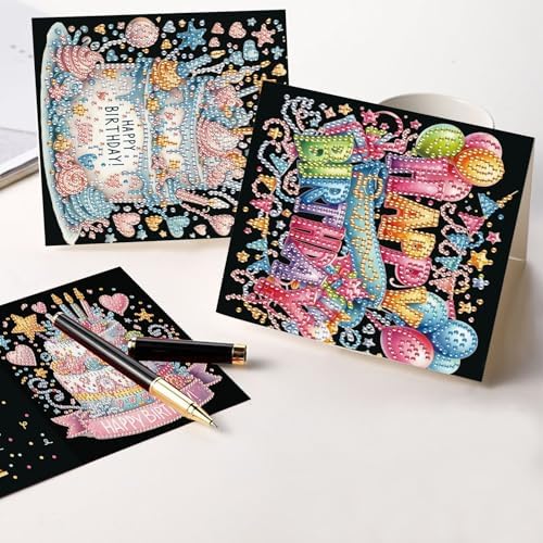 antor 6 Pcs 5D Diamond Painting Greeting Card Kits, Laser Effect Diamond Art Birthday Cards Special Shaped Diamond Art Postcards Crafts for Birthday Holiday (30x15cm)