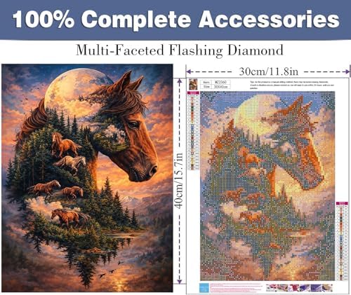 ijbnhd 5D Horse Diamond Art Kits for Adults 12 X 16Inch