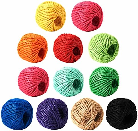 HSTECH 12 Rolls 2mm 3 ply Colorful Natural Jute String for Artworks, Handmade Crafts, Plant Hanger, Gift Wrapping String, DIY Crafts, Picture Display and Embellishments, Gardening