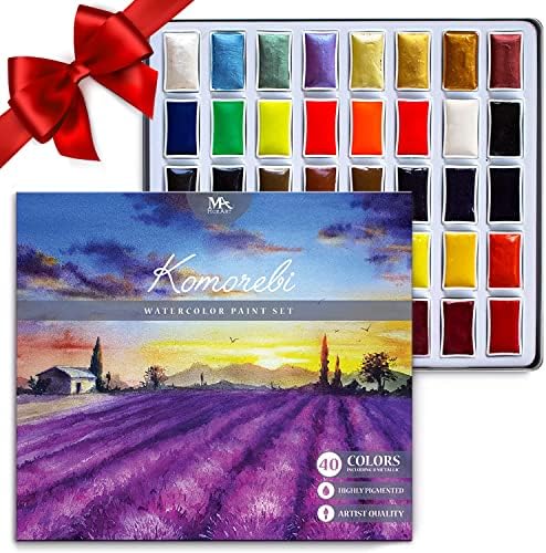 MozArt Japanese Watercolor Paint Set – 40 Colors Metallic & Neon Kit