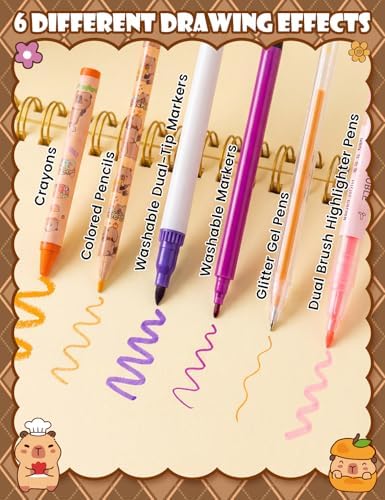 129 PCS Washable Markers Set, Capybara Gifts for Girl, Art Supplies for Kid